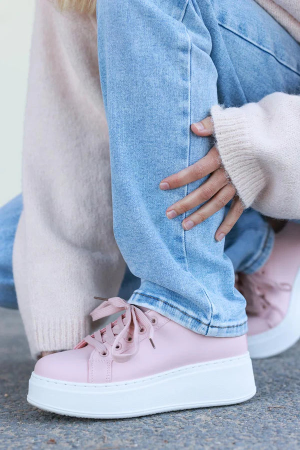 Pink Vegan Leather Platform Sneakers