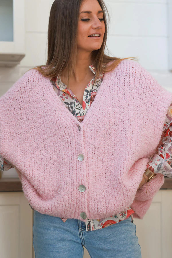 Pink Wool Blend Slouchy Button-Down