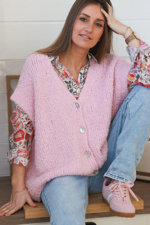 Pink Wool Blend Slouchy Button-Down