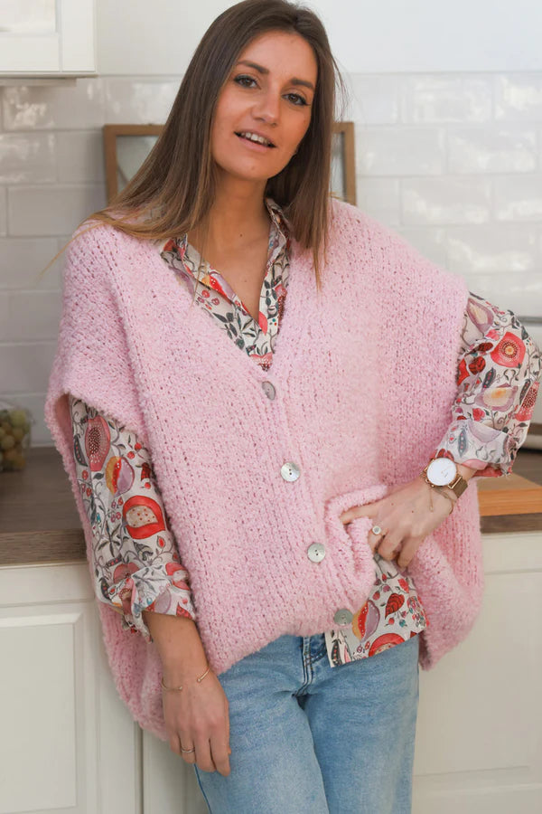 Pink Wool Blend Slouchy Button-Down