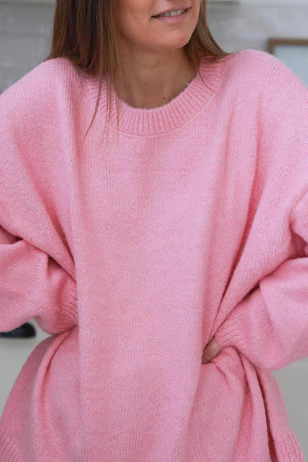 Pink Wool Blend Slouchy Sweater