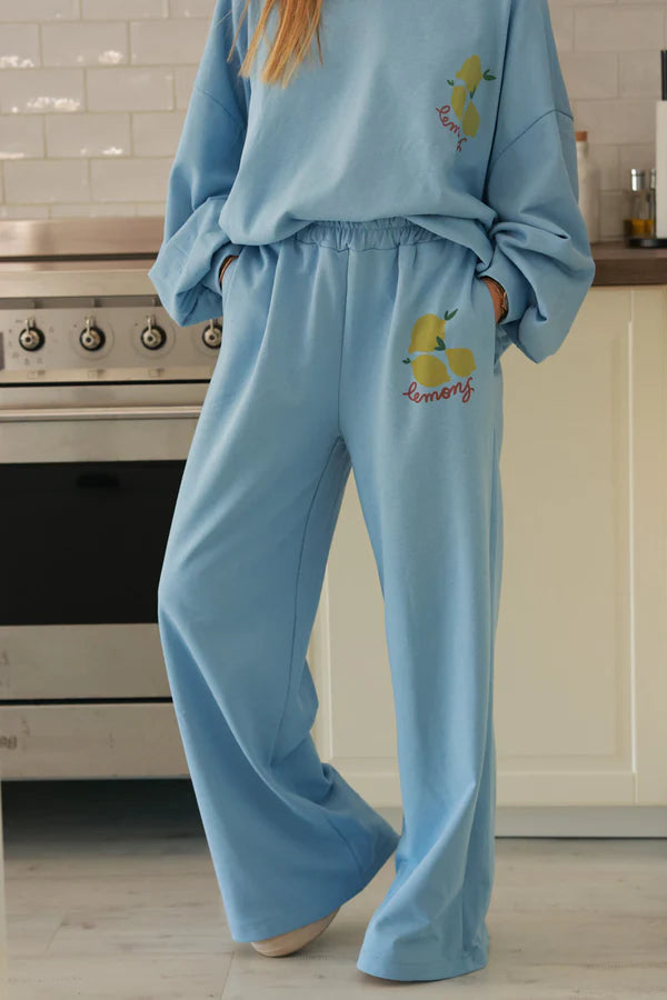 Powder Blue “Lemons” Knit Lounge Pants