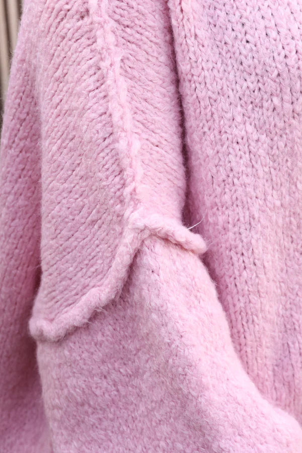 Powder pink Chunky Knit Sweater Oversized and Funnel Neck