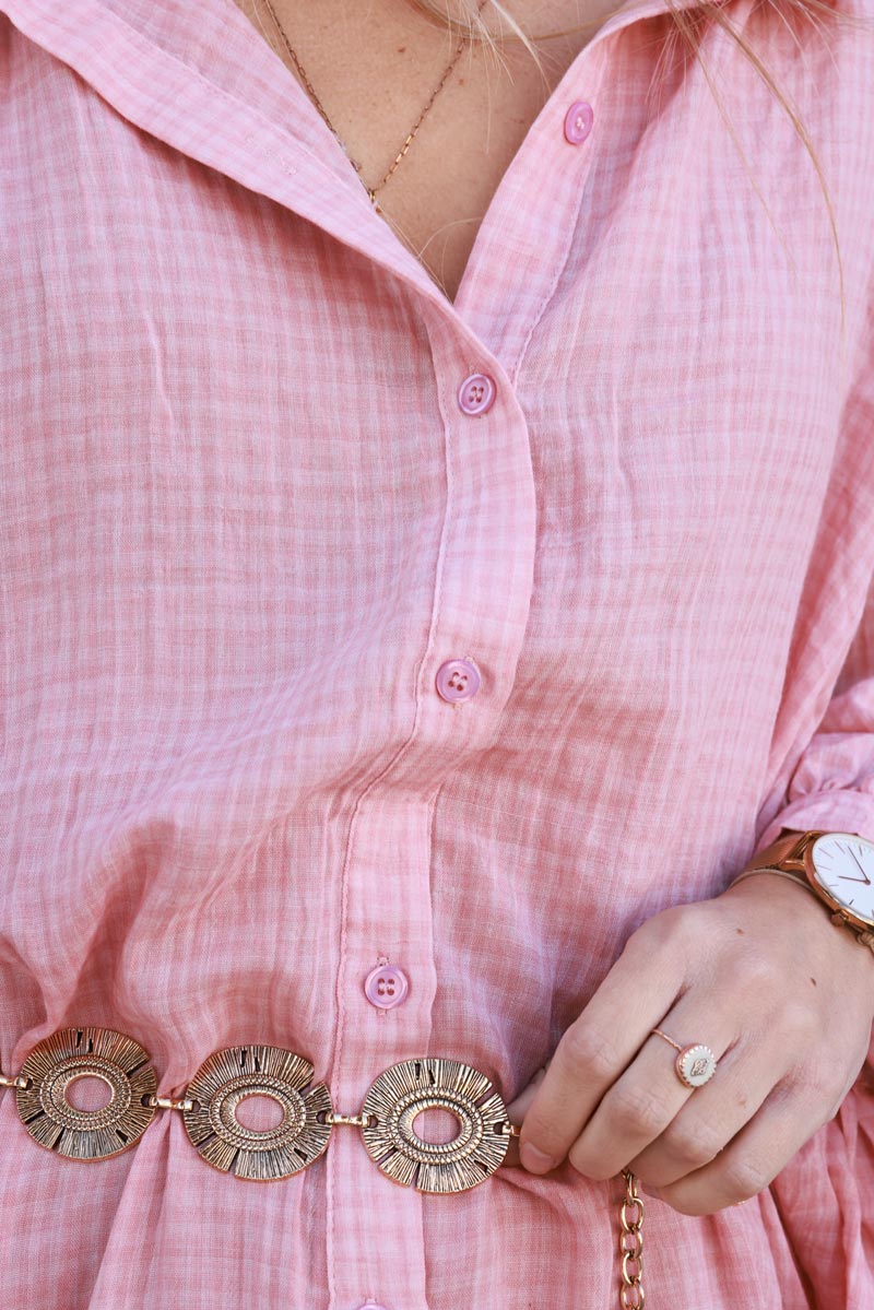 Powder Pink Gingham Blouson Prairie Dress
