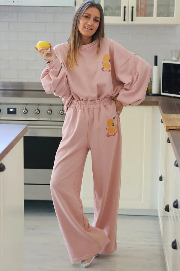 Powder Pink “Lemons” Knit Lounge Pants