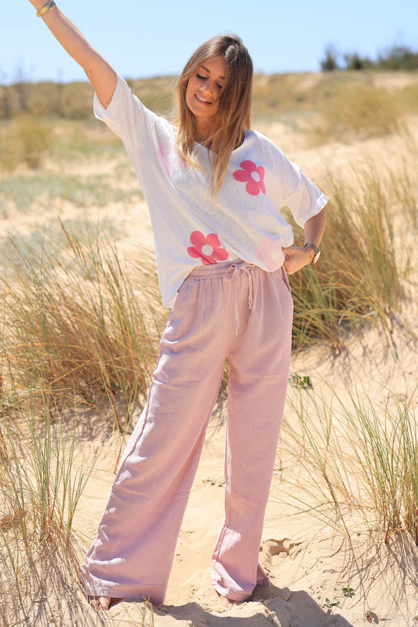 Powder Pink Lightweight Cotton Wide Leg Pants