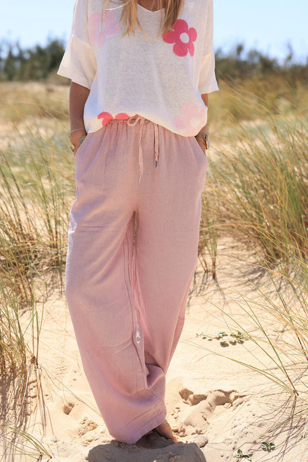 Powder Pink Lightweight Cotton Wide Leg Pants