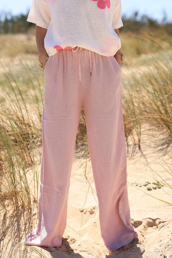 Powder Pink Lightweight Cotton Wide Leg Pants