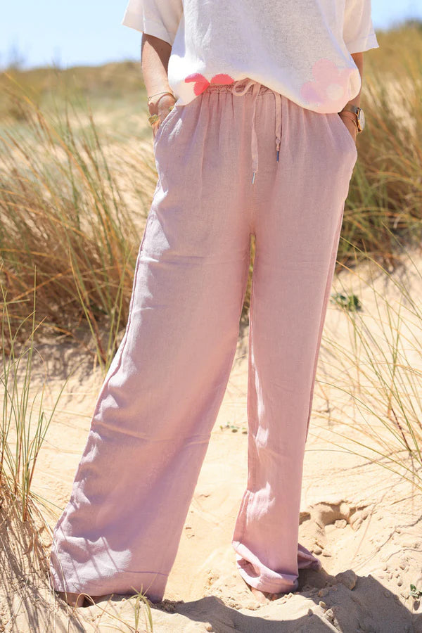 Powder Pink Lightweight Cotton Wide Leg Pants