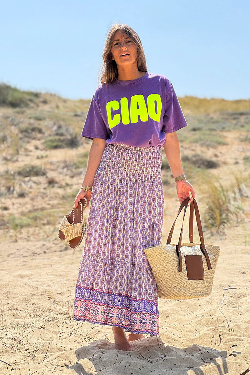 Purple Batik Print Boho Skirt