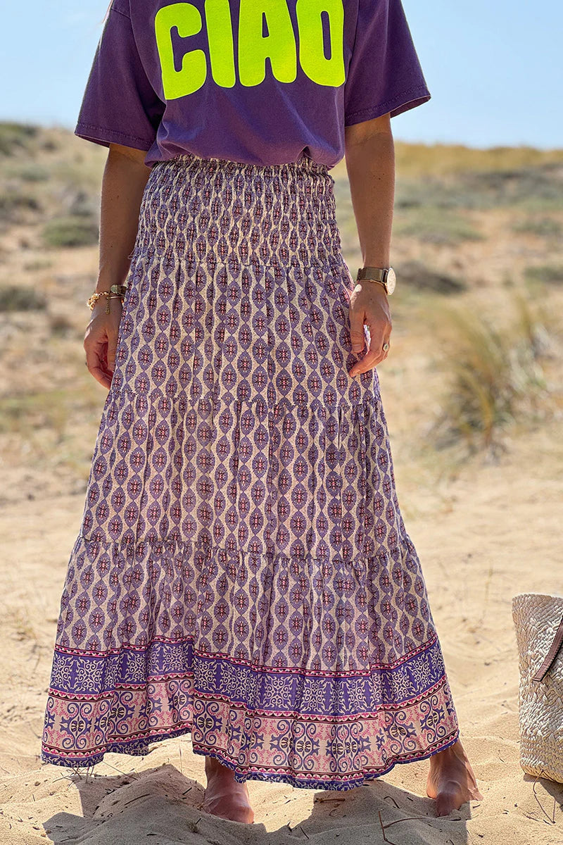 Purple Batik Print Boho Skirt