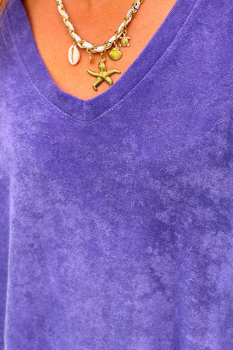 Purple Brushed Velour V-Neck Lounge Dress