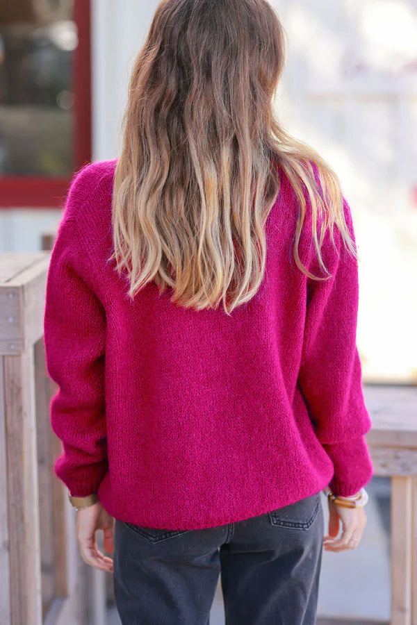 Raspberry Knitted Button Through Cardigan