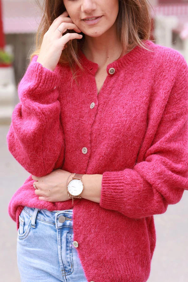 Raspberry Soft Knit Alpaca Wool Blend Cardigan