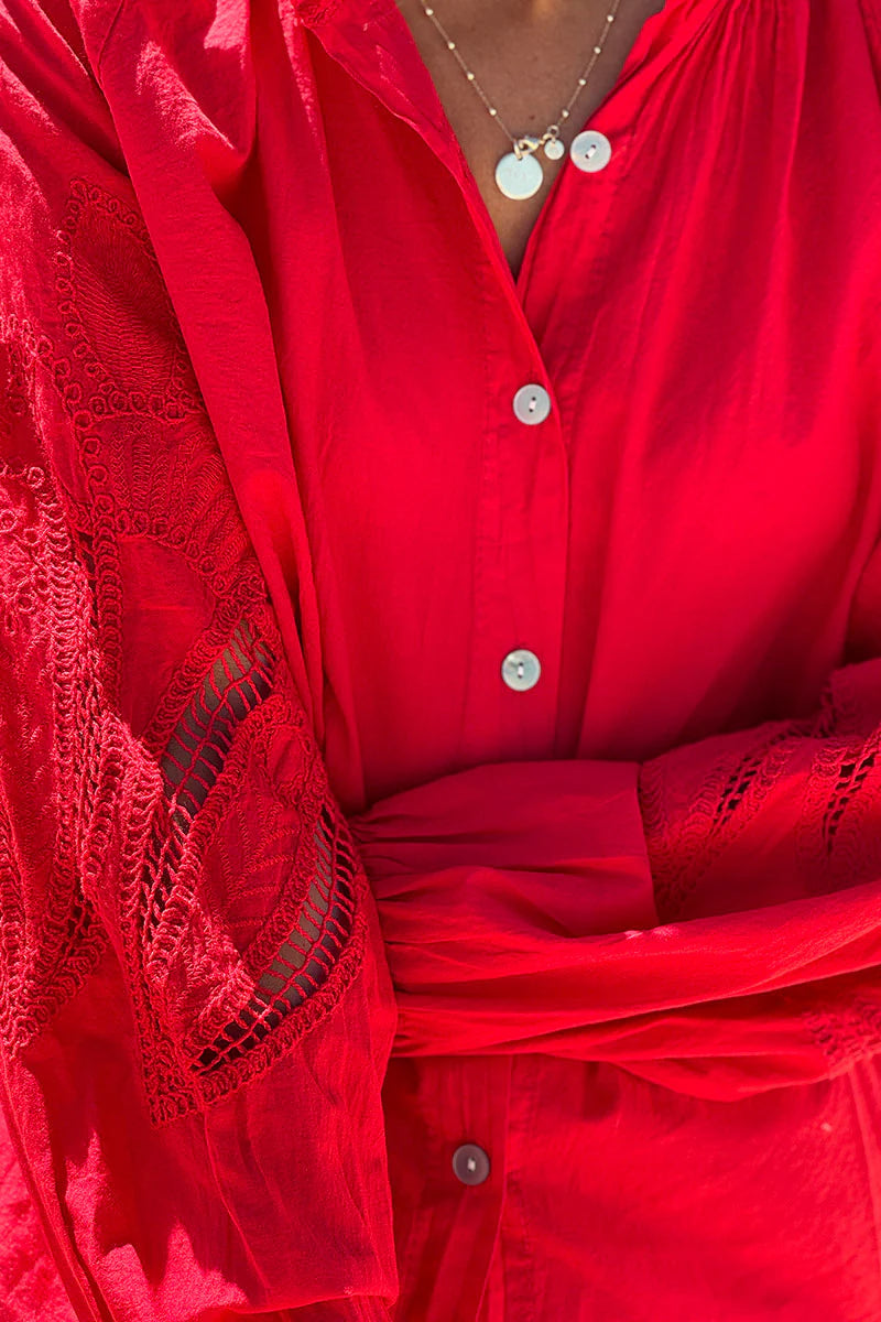 Red Lotus Sleeve Poplin Blouse