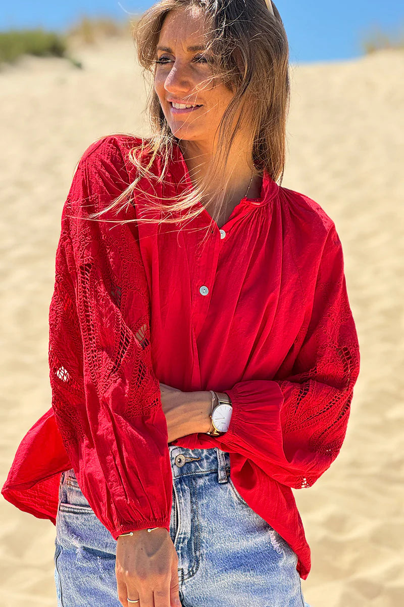 Red Lotus Sleeve Poplin Blouse