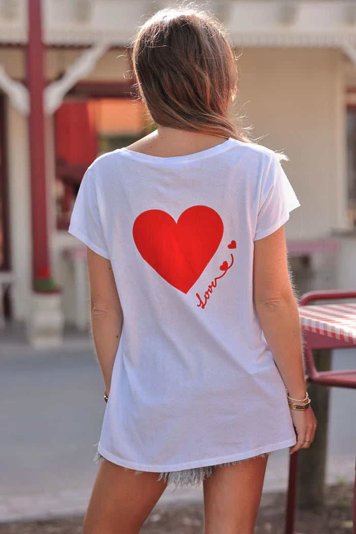 Red “Love” Slouchy V-Neck Tee