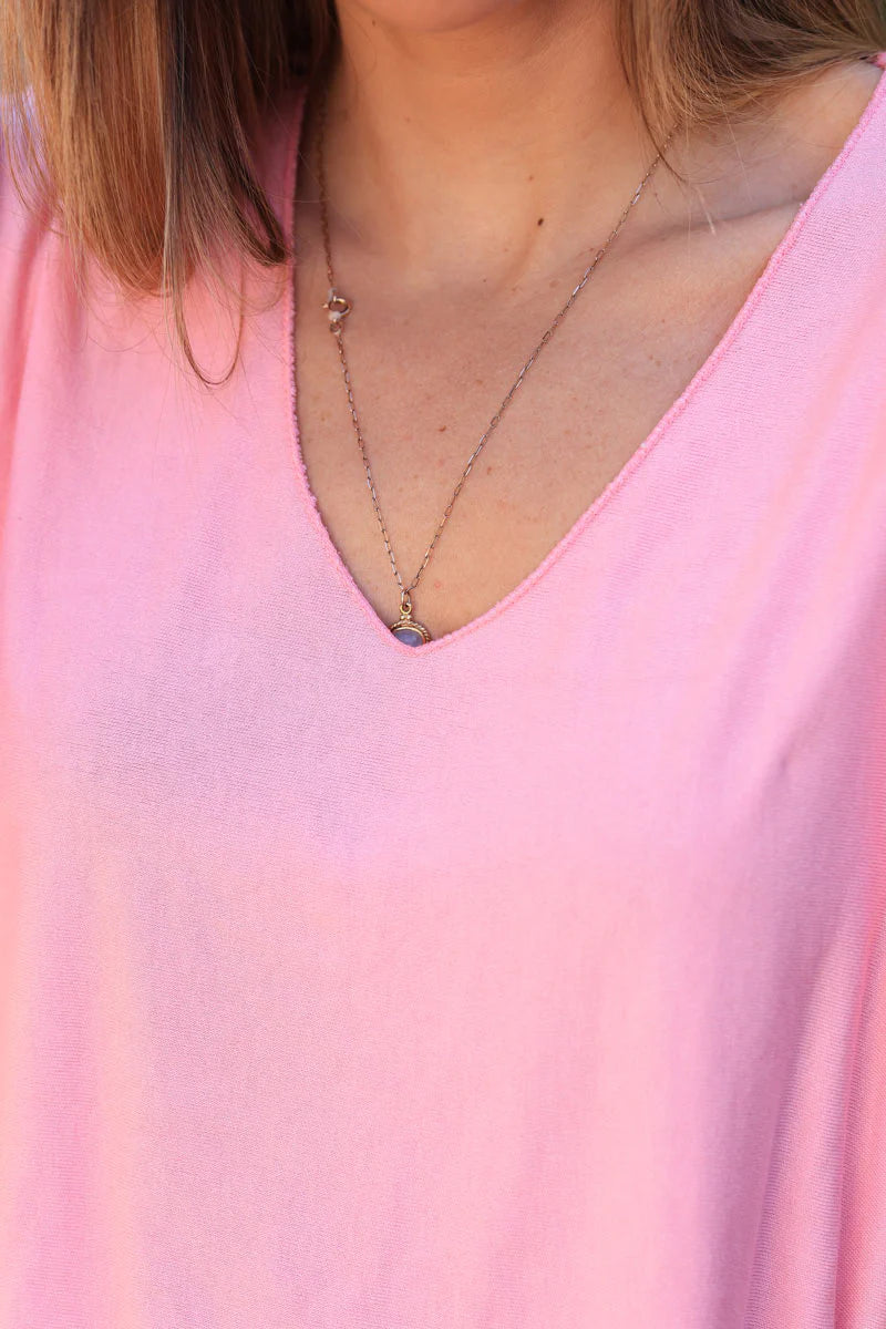 Relaxed fit pink v-neck top