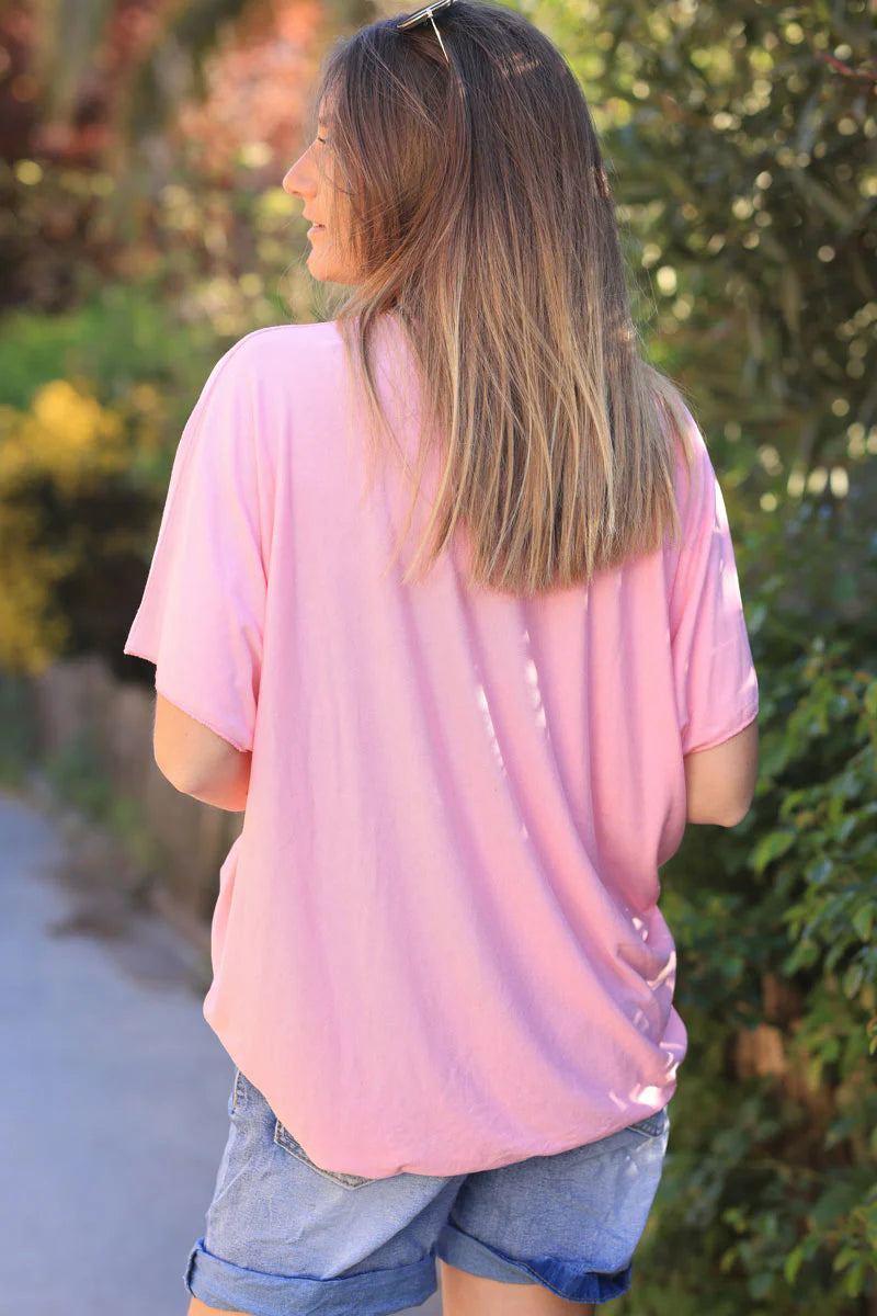 Relaxed fit pink v-neck top