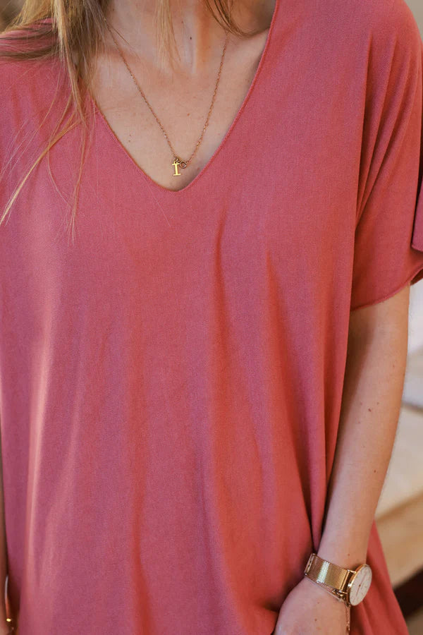 Relaxed fit Rosewood V-neck Top