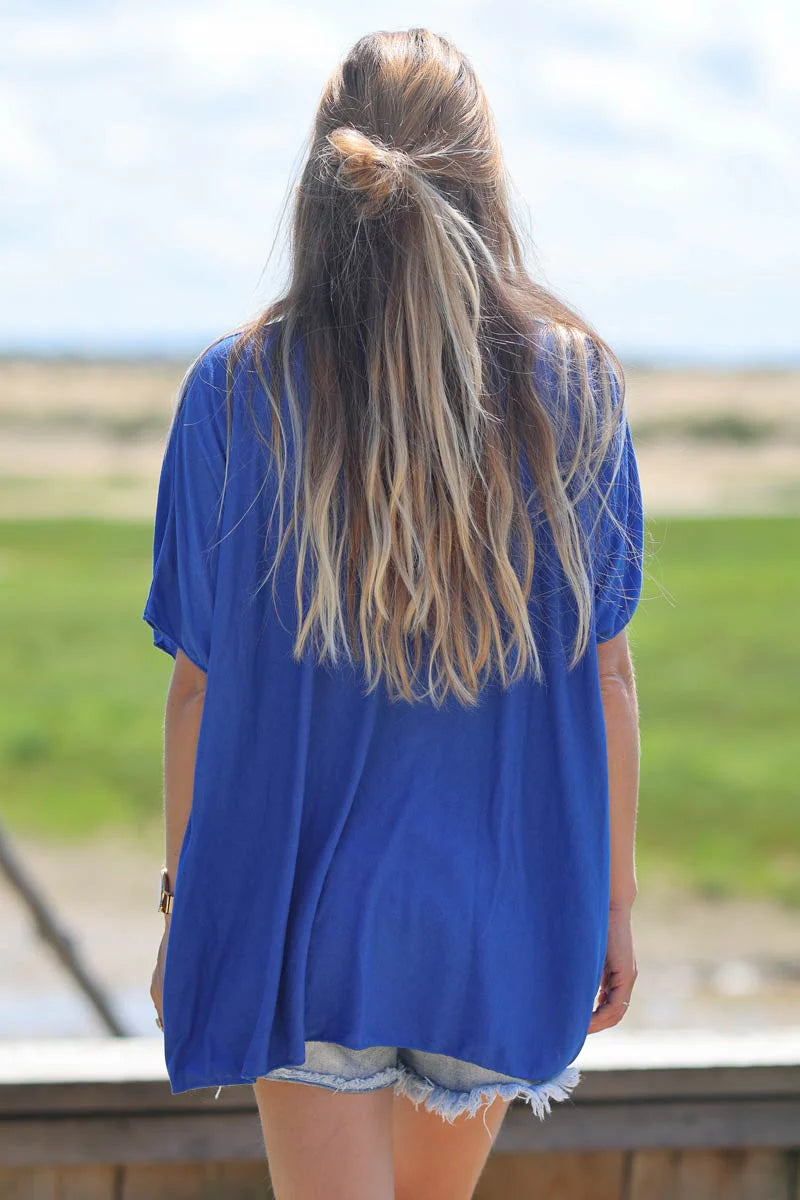 Relaxed fit royal blue v-neck top