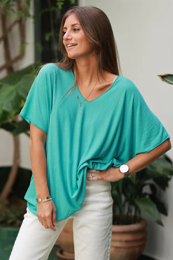 Relaxed fit Turquoise V-neck Top