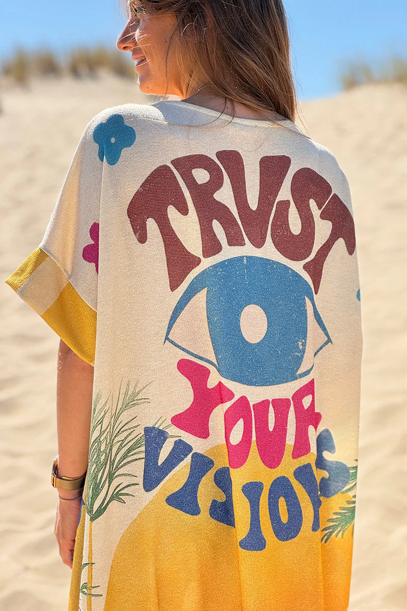 Yellow “Trust Your Visions” Glitter Knit Caftan