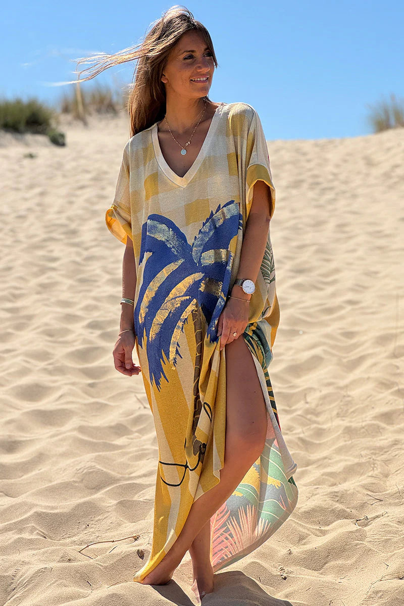 Yellow “Trust Your Visions” Glitter Knit Caftan
