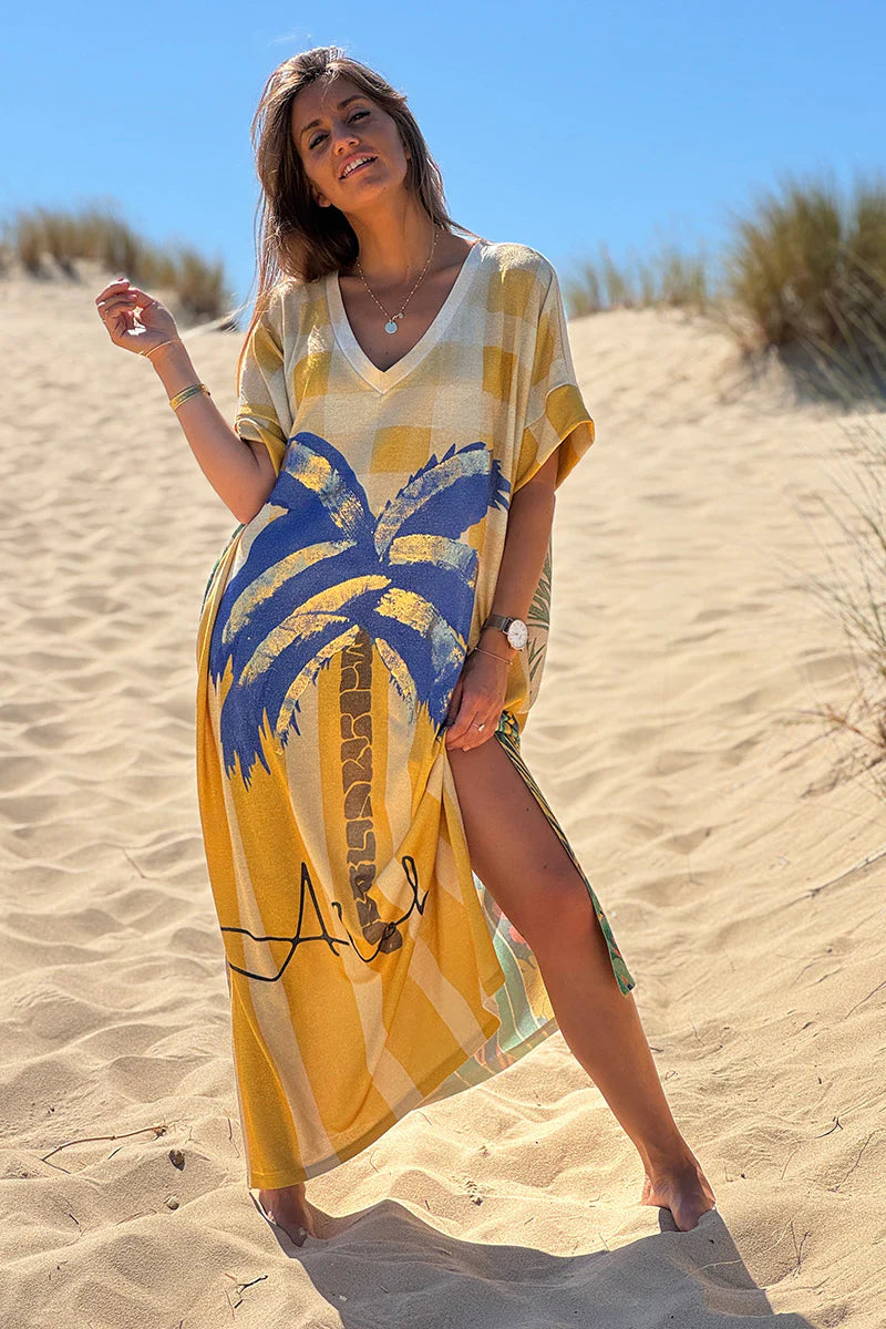Yellow “Trust Your Visions” Glitter Knit Caftan