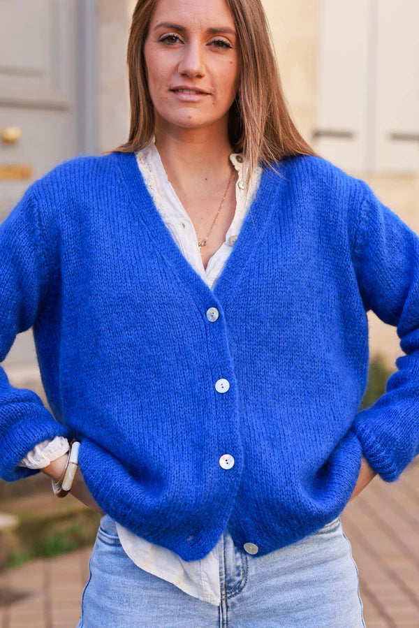 Royal blue Knitted Button Through Cardigan