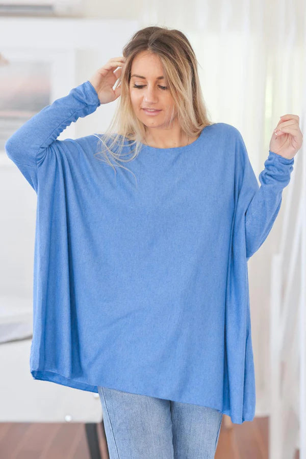 Royal blue oversized batwing sweater