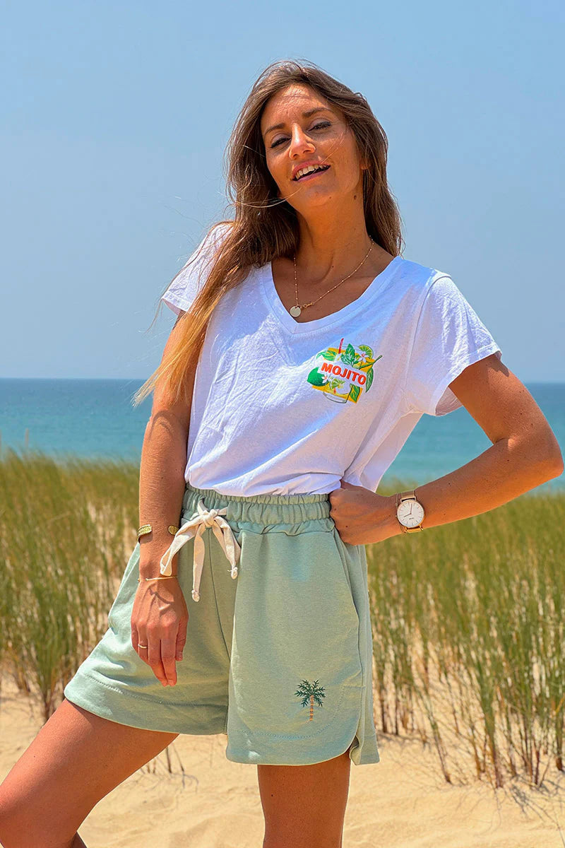 Sage Embroidered Palm Drawstring Shorts