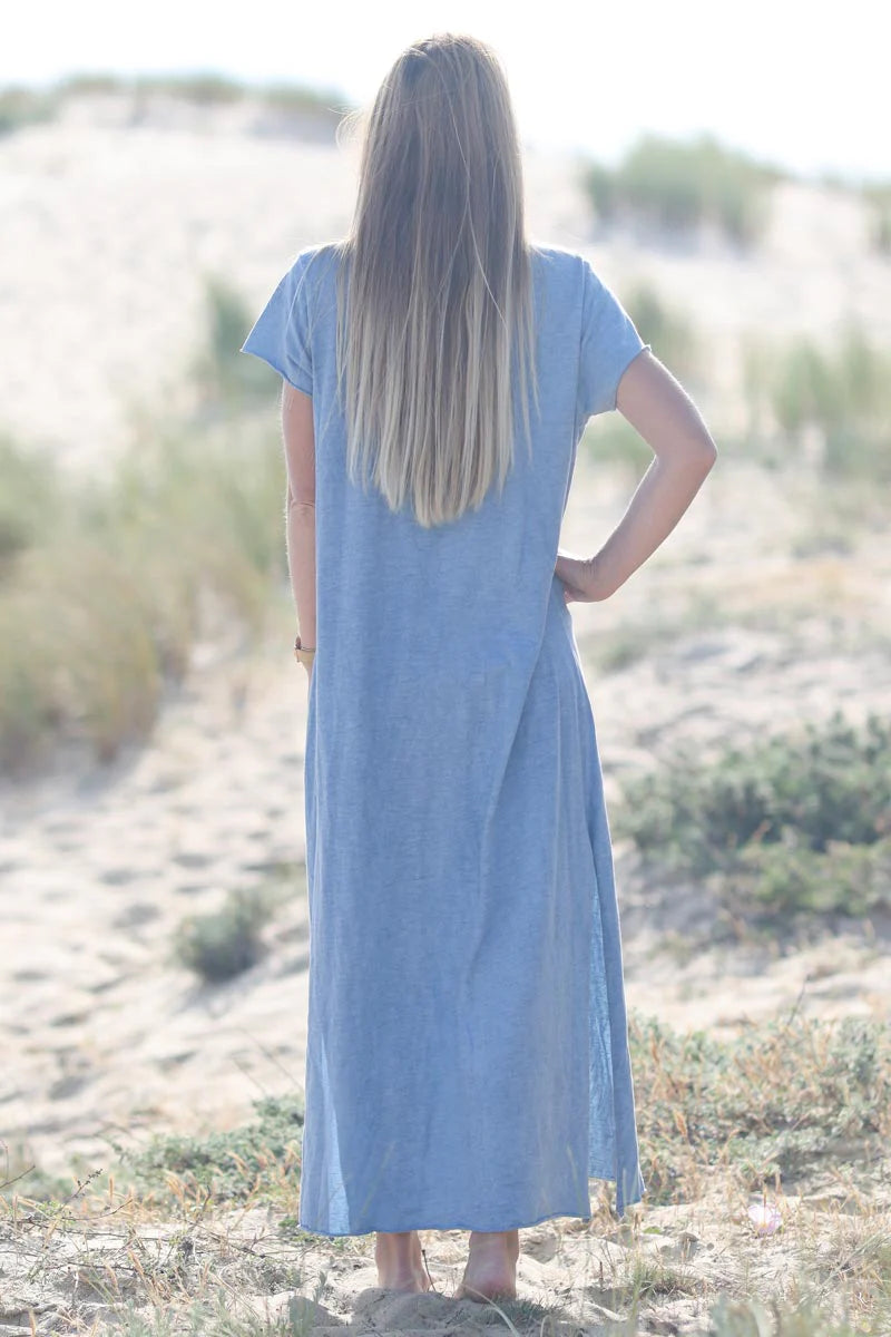 Sky blue Star Tshirt Maxi Dress