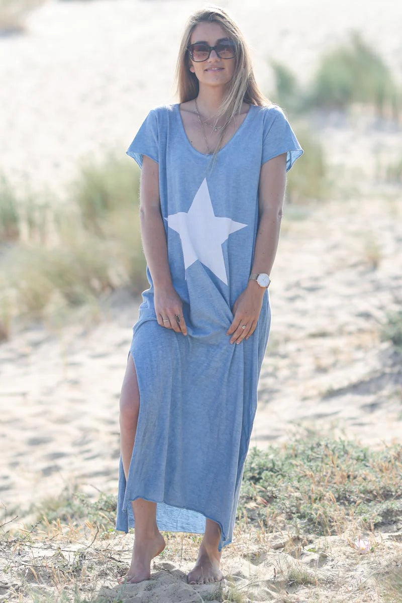 Sky blue Star Tshirt Maxi Dress
