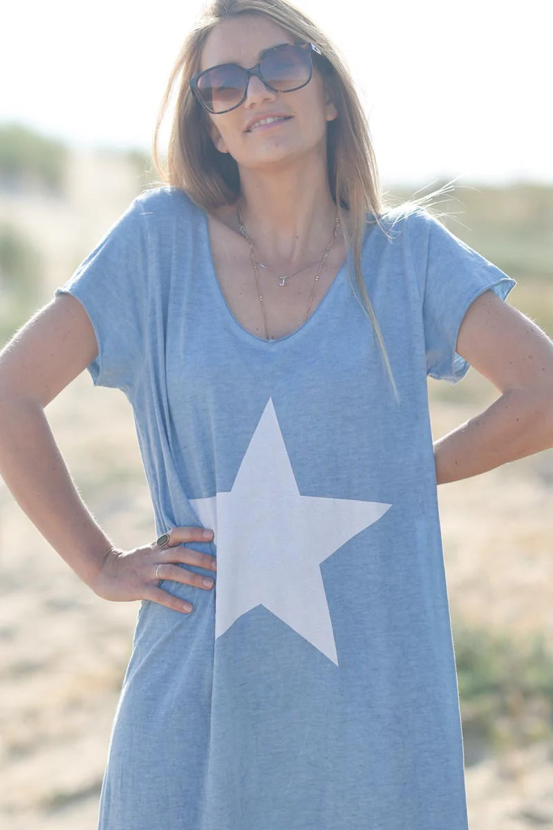 Sky blue Star Tshirt Maxi Dress