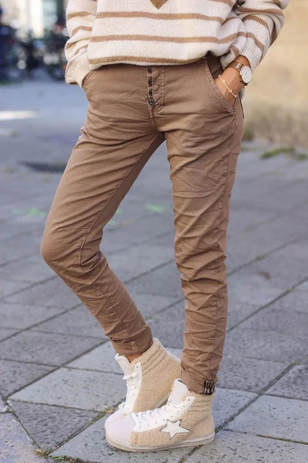 Slim Fit Ice brown Jeans with silver Ankle Hem Edging