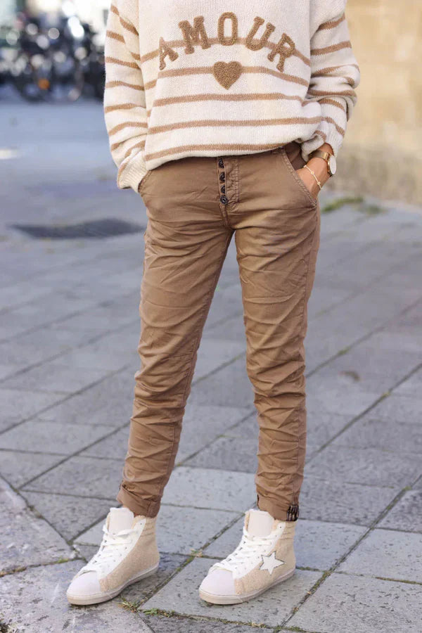 Slim Fit Ice brown Jeans with silver Ankle Hem Edging