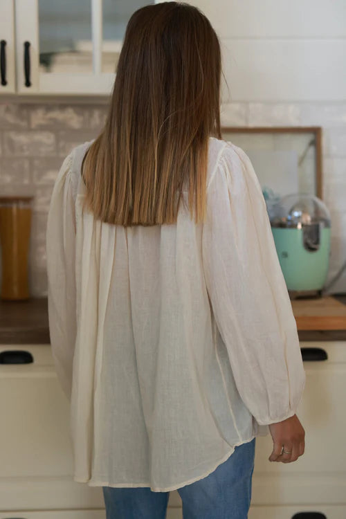 Smocked Cream floaty Blouse with Mother of Pearl buttons