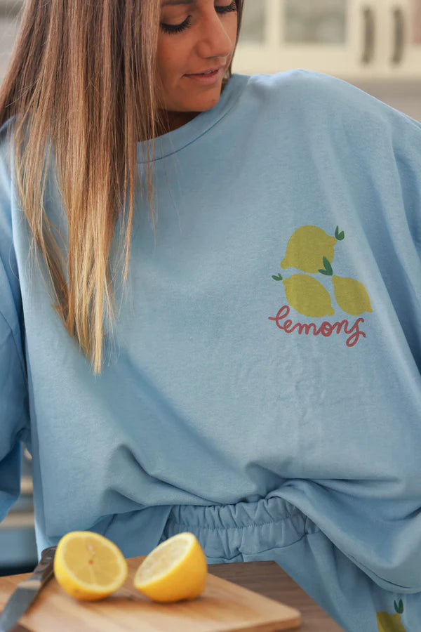 Powder Blue “Lemons” Knit Lounge Top