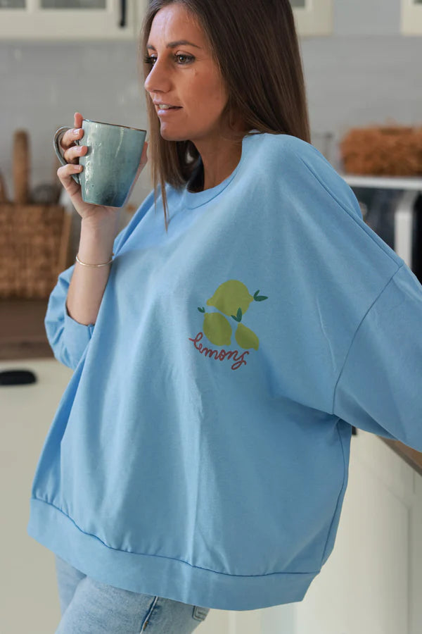 Powder Blue “Lemons” Knit Lounge Top