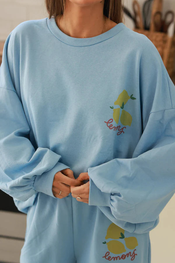 Powder Blue “Lemons” Knit Lounge Top