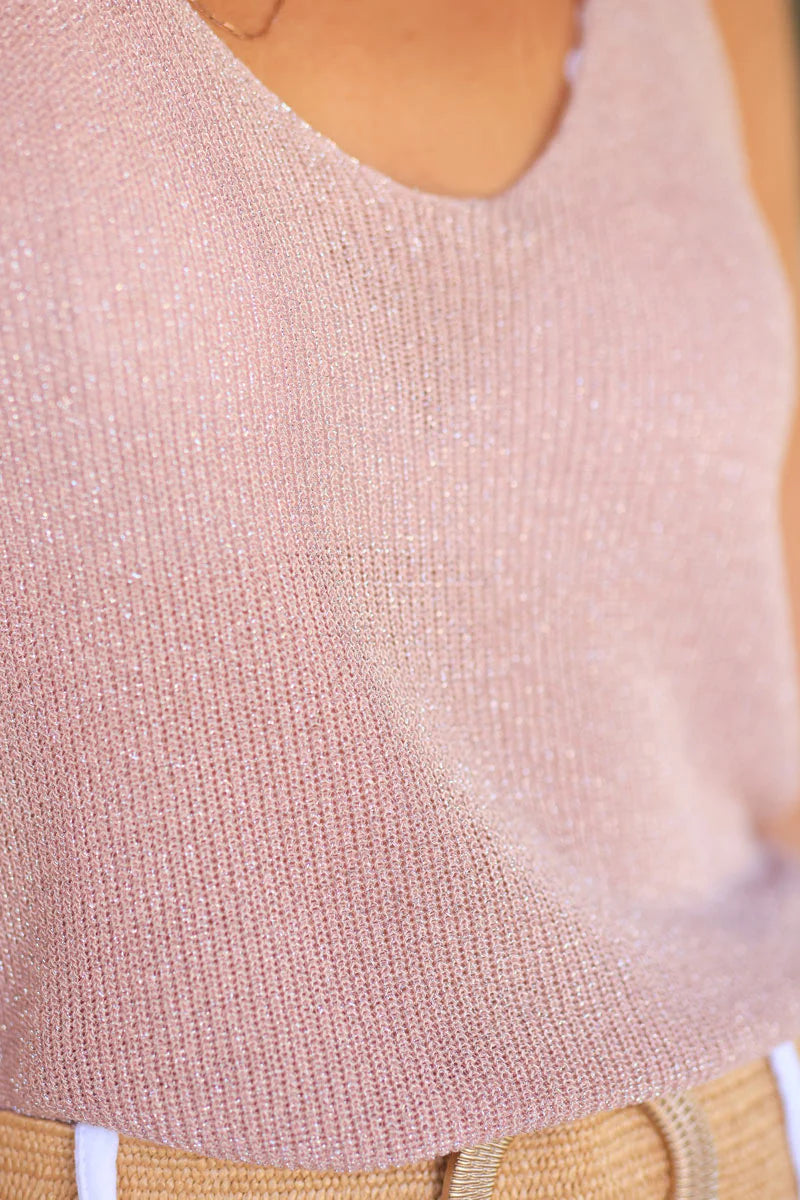 Soft pink fine knit lurex tank top