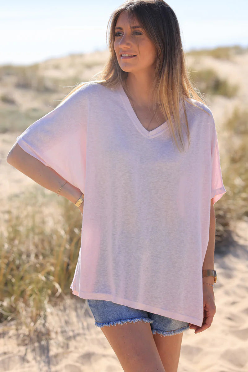 Light Pink Relaxed Fit Batwing Super Soft T-shirt