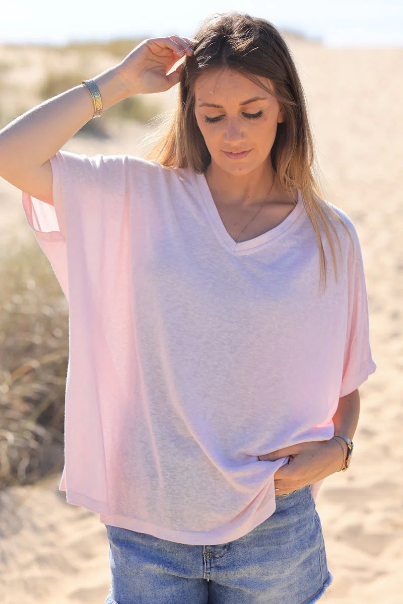 Light Pink Relaxed Fit Batwing Super Soft T-shirt