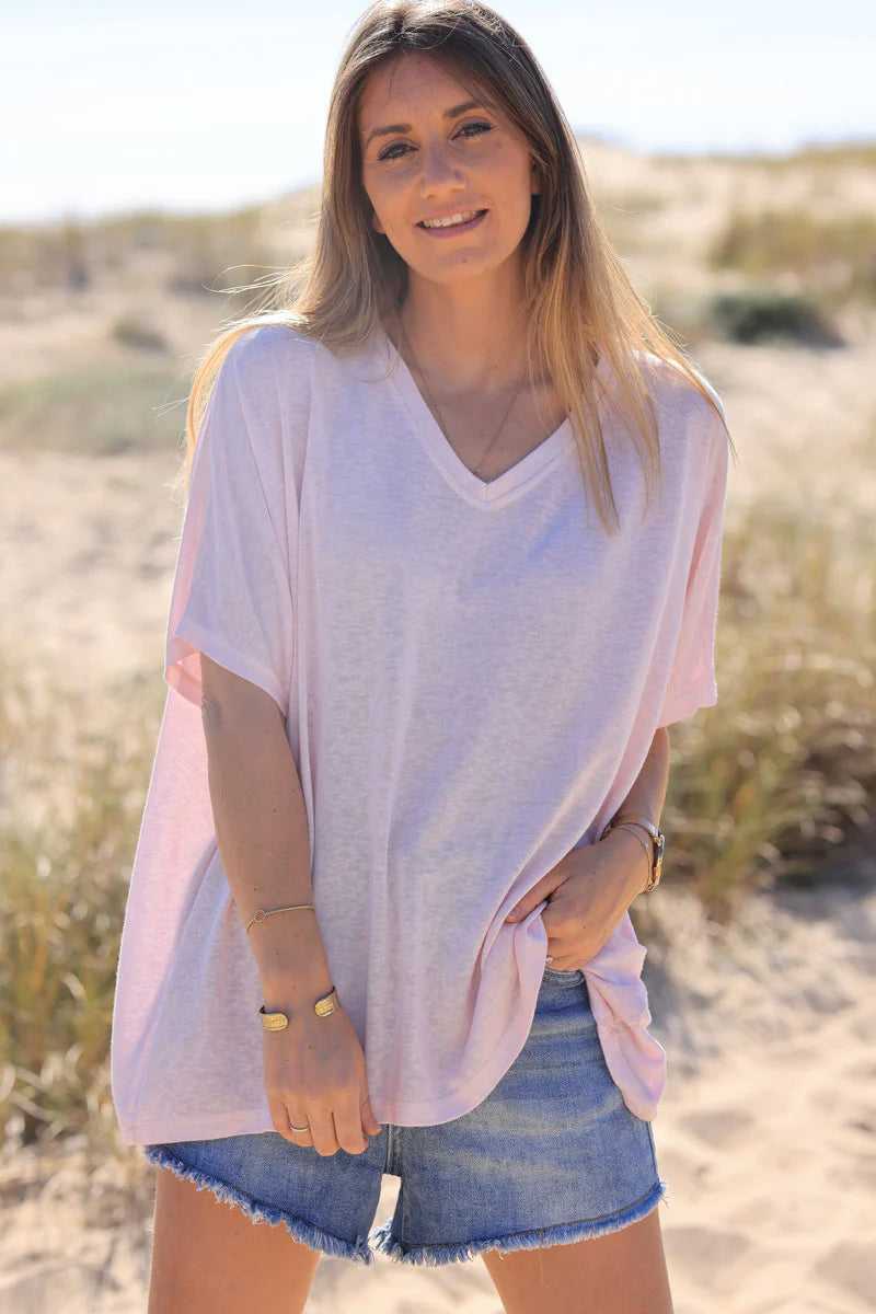 Light Pink Relaxed Fit Batwing Super Soft T-shirt