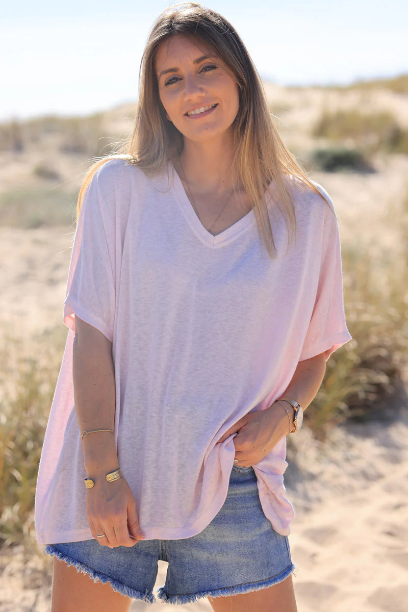 Light Pink Relaxed Fit Batwing Super Soft T-shirt