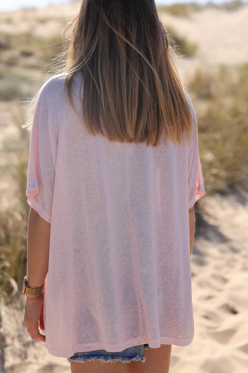 Light Pink Relaxed Fit Batwing Super Soft T-shirt