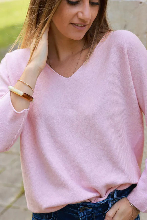 Soft Pink ultra-soft, Viscose Blend V-Neck Sweater