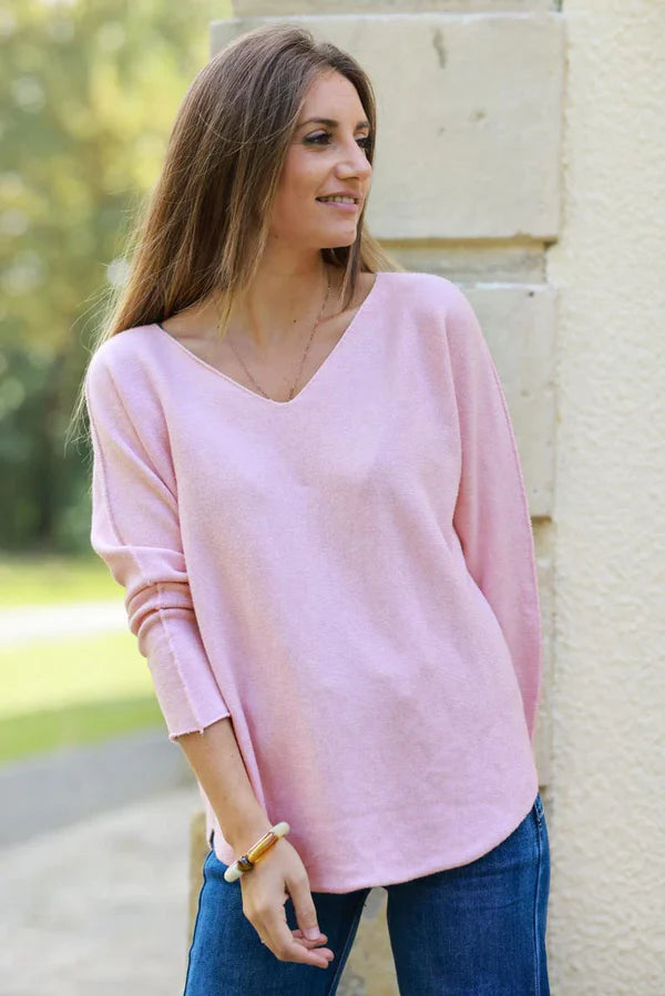 Soft Pink ultra-soft, Viscose Blend V-Neck Sweater