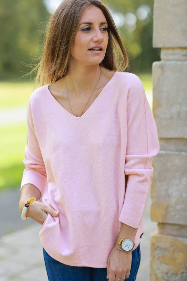 Soft Pink ultra-soft, Viscose Blend V-Neck Sweater